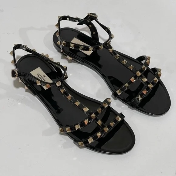 Valentino Garavani Rockstud Flat Sandals - Black - Size 39 - Picture 8 of 14